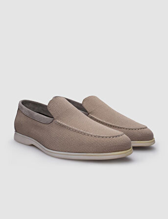 Cabani Triko Bej Hakiki Deri Detaylı Erkek Loafer