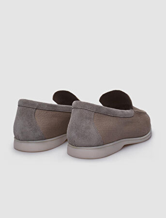 Cabani Triko Bej Hakiki Deri Detaylı Erkek Loafer