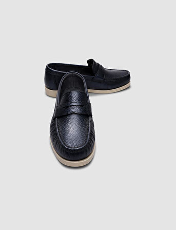 %100 Hakiki Deri Lacivert Kadın Günlük Ayakkabı