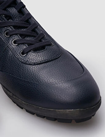 %100 Hakiki Deri Lacivert Bağcıklı Erkek Casual Ayakkabı