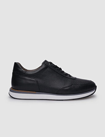 %100 Hakiki Deri Siyah Bağcıklı Erkek Sneaker