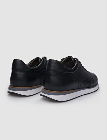 %100 Hakiki Deri Siyah Bağcıklı Erkek Sneaker