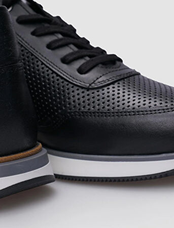 %100 Hakiki Deri Siyah Bağcıklı Erkek Sneaker