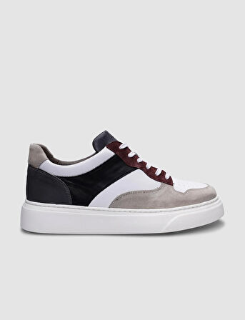 %100 Hakiki Deri Bej-Siyah Bağcıklı Erkek Sneaker