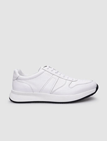 %100 Hakiki Deri Beyaz Bağcıklı Erkek Sneaker
