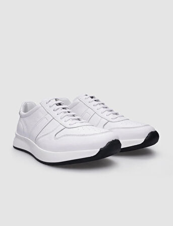 %100 Hakiki Deri Beyaz Bağcıklı Erkek Sneaker