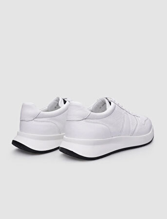 %100 Hakiki Deri Beyaz Bağcıklı Erkek Sneaker