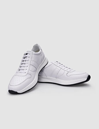 %100 Hakiki Deri Beyaz Bağcıklı Erkek Sneaker