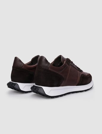 %100 Hakiki Deri Kahverengi Bağcıklı Erkek Sneaker