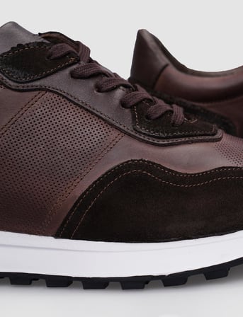 %100 Hakiki Deri Kahverengi Bağcıklı Erkek Sneaker