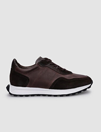 %100 Hakiki Deri Kahverengi Bağcıklı Erkek Sneaker