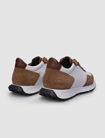 %100 Hakiki Deri Beyaz - Taba Süet Bağcıklı Erkek Spor Ayakkabı