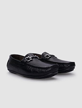 %100 Hakiki Deri Siyah Tokalı Erkek Loafer