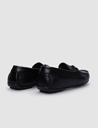 %100 Hakiki Deri Siyah Tokalı Erkek Loafer
