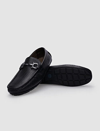 %100 Hakiki Deri Siyah Tokalı Erkek Loafer