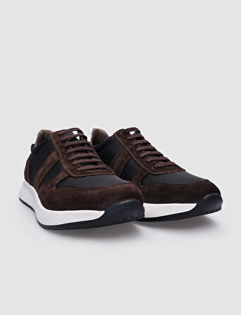 %100 Hakiki Deri Kahverengi Süet Bağcıklı Erkek Sneaker