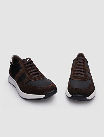 %100 Hakiki Deri Kahverengi Süet Bağcıklı Erkek Sneaker
