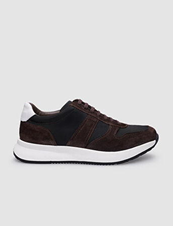 %100 Hakiki Deri Kahverengi Süet Bağcıklı Erkek Sneaker