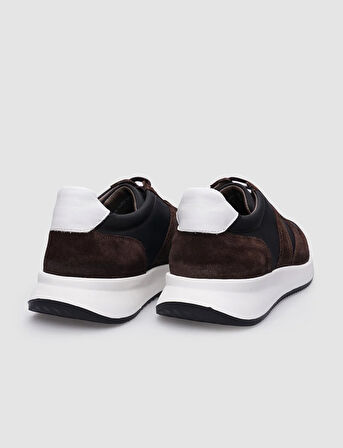 %100 Hakiki Deri Kahverengi Süet Bağcıklı Erkek Sneaker