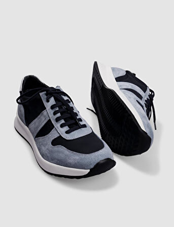 Hakiki Deri Mavi Bağcıklı Erkek Spor Ayakkabı