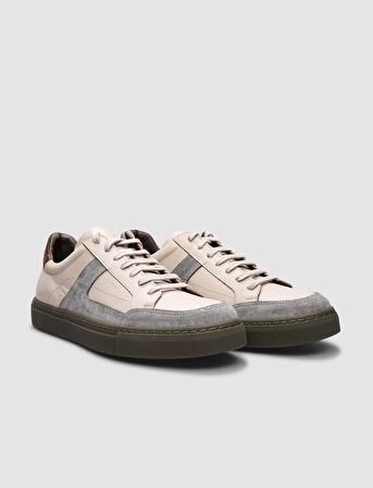 %100 Hakiki Deri Bej Bağcıklı Erkek Spor Ayakkabı