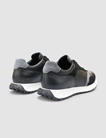 %100 Hakiki Deri Siyah Bağcıklı Erkek Spor Ayakkabı