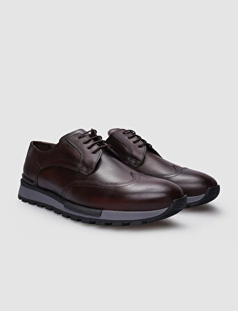 %100 Hakiki Deri Kahverengi Bağcıklı Erkek Günlük Ayakkabı