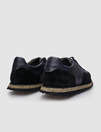 %100 Hakiki Deri Siyah Süet - Füme Bağcıklı Erkek Sneaker