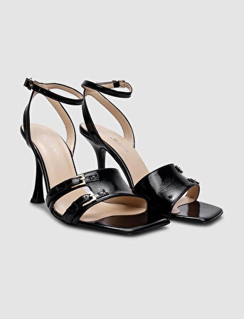 Cabani %100 Hakiki Deri Siyah Rugan Tokalı Kadın Topuklu Ayakkabı