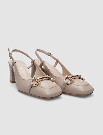Cabani %100 Hakiki Deri Pudra Kadın Topuklu Ayakkabı