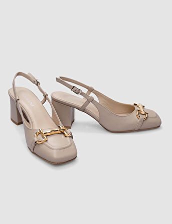 Cabani %100 Hakiki Deri Pudra Kadın Topuklu Ayakkabı
