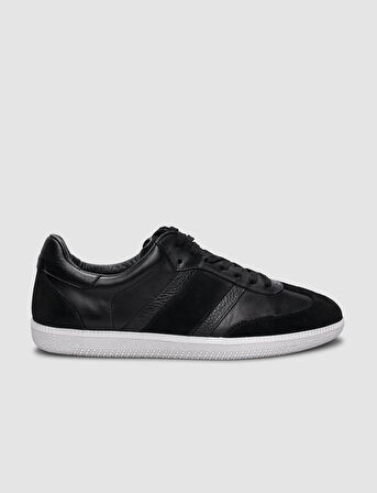 %100 Hakiki Deri Siyah Bağcıklı Erkek Sneaker