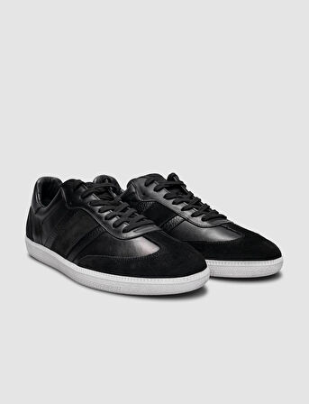 %100 Hakiki Deri Siyah Bağcıklı Erkek Sneaker