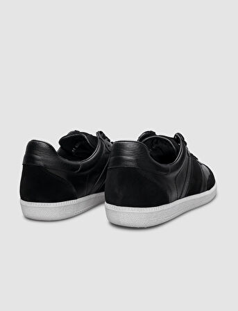 %100 Hakiki Deri Siyah Bağcıklı Erkek Sneaker