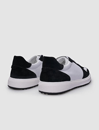 %100 Hakiki Deri Beyaz - Siyah Bağcıklı Erkek Sneaker