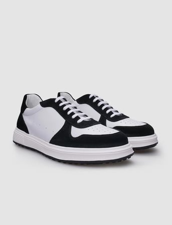%100 Hakiki Deri Beyaz - Siyah Bağcıklı Erkek Sneaker
