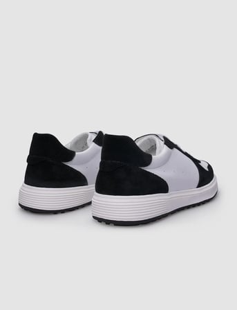 %100 Hakiki Deri Beyaz - Siyah Bağcıklı Erkek Sneaker