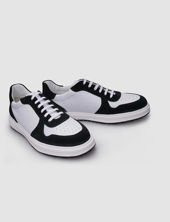%100 Hakiki Deri Beyaz - Siyah Bağcıklı Erkek Sneaker