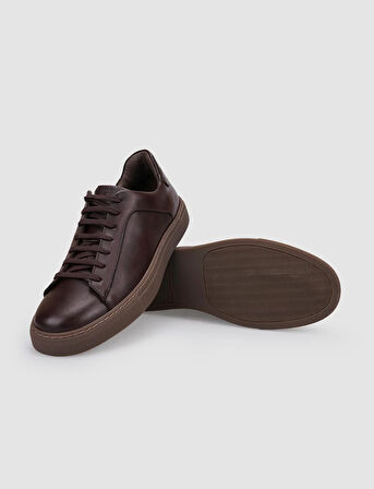 %100 Hakiki Deri Kahverengi Bağcıklı Erkek Sneaker