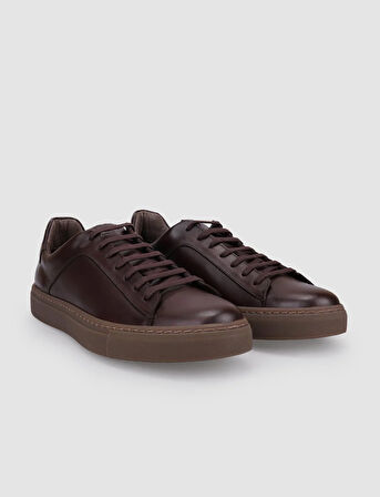 %100 Hakiki Deri Kahverengi Bağcıklı Erkek Sneaker