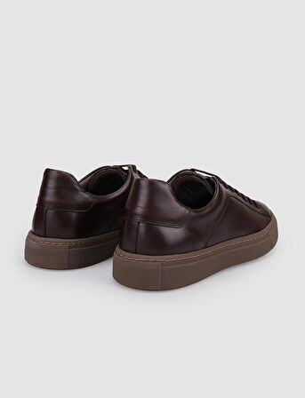 %100 Hakiki Deri Kahverengi Bağcıklı Erkek Sneaker