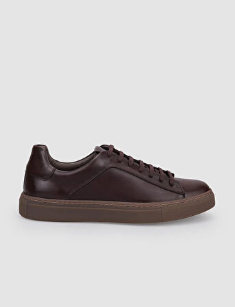 %100 Hakiki Deri Kahverengi Bağcıklı Erkek Sneaker