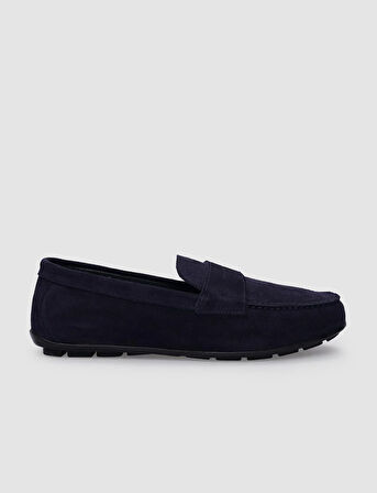 %100 Hakiki Deri Lacivert Süet Erkek Loafer