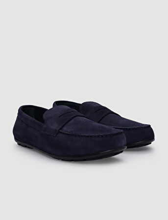 %100 Hakiki Deri Lacivert Süet Erkek Loafer