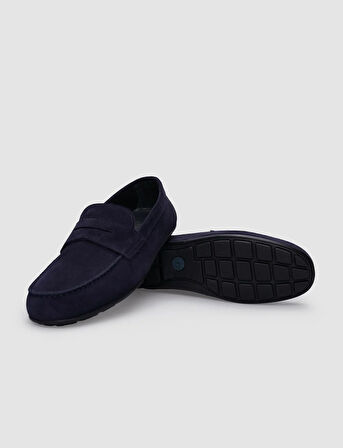 %100 Hakiki Deri Lacivert Süet Erkek Loafer
