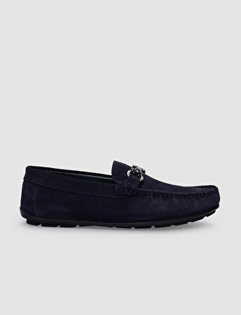 %100 Hakiki Deri Lacivert Süet Tokalı Erkek Loafer