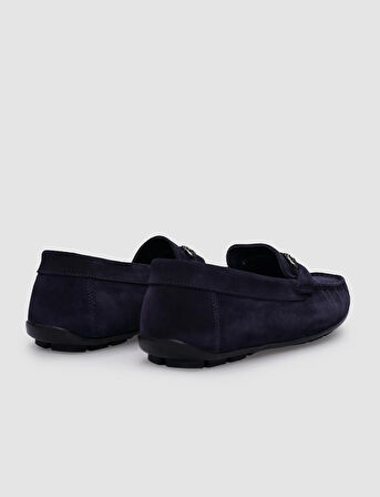 %100 Hakiki Deri Lacivert Süet Tokalı Erkek Loafer