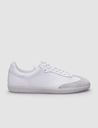 %100 Hakiki Deri Beyaz Bağcıklı Erkek Sneaker