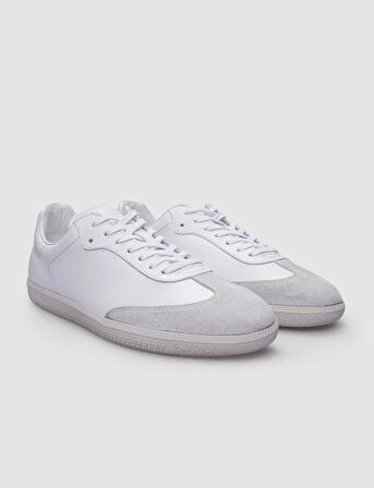 %100 Hakiki Deri Beyaz Bağcıklı Erkek Sneaker