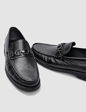 %100 Hakiki Deri Siyah Tokalı Erkek Klasik Ayakkabı